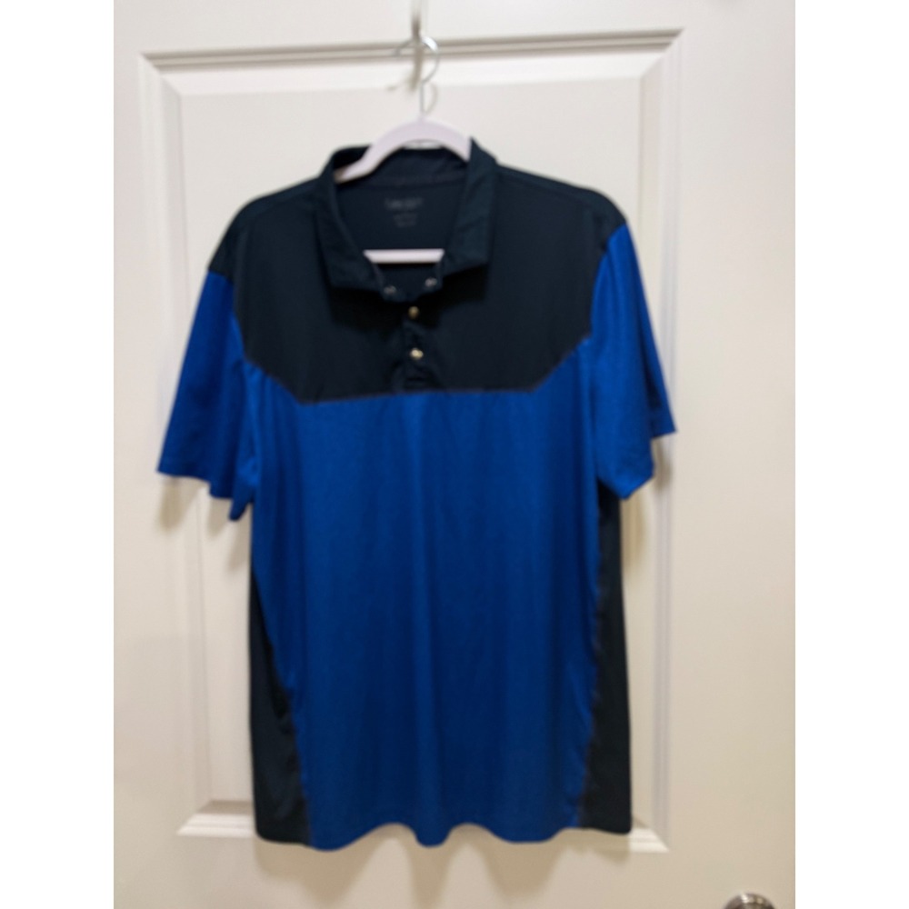 Calvin Klein Performance Mens Blue Black Geometric Colorblock Polo Shirt Large